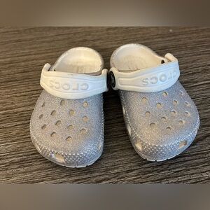 CROCS Kids Silver Glitter Classic Clog with White Strap